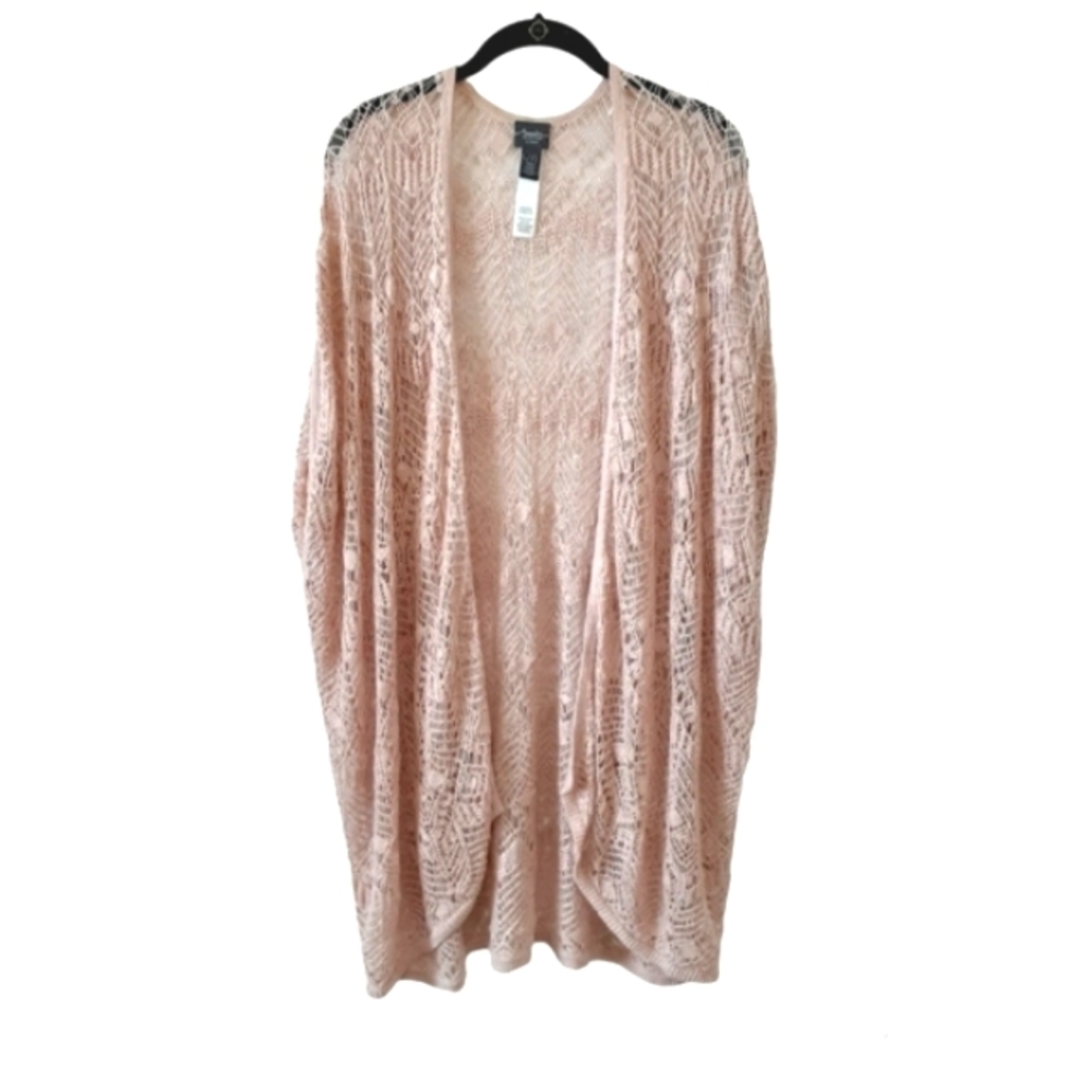 Chico's Travelers Women's Size XL Shimmer Lace Tunic Cardigan Vest Sweater
